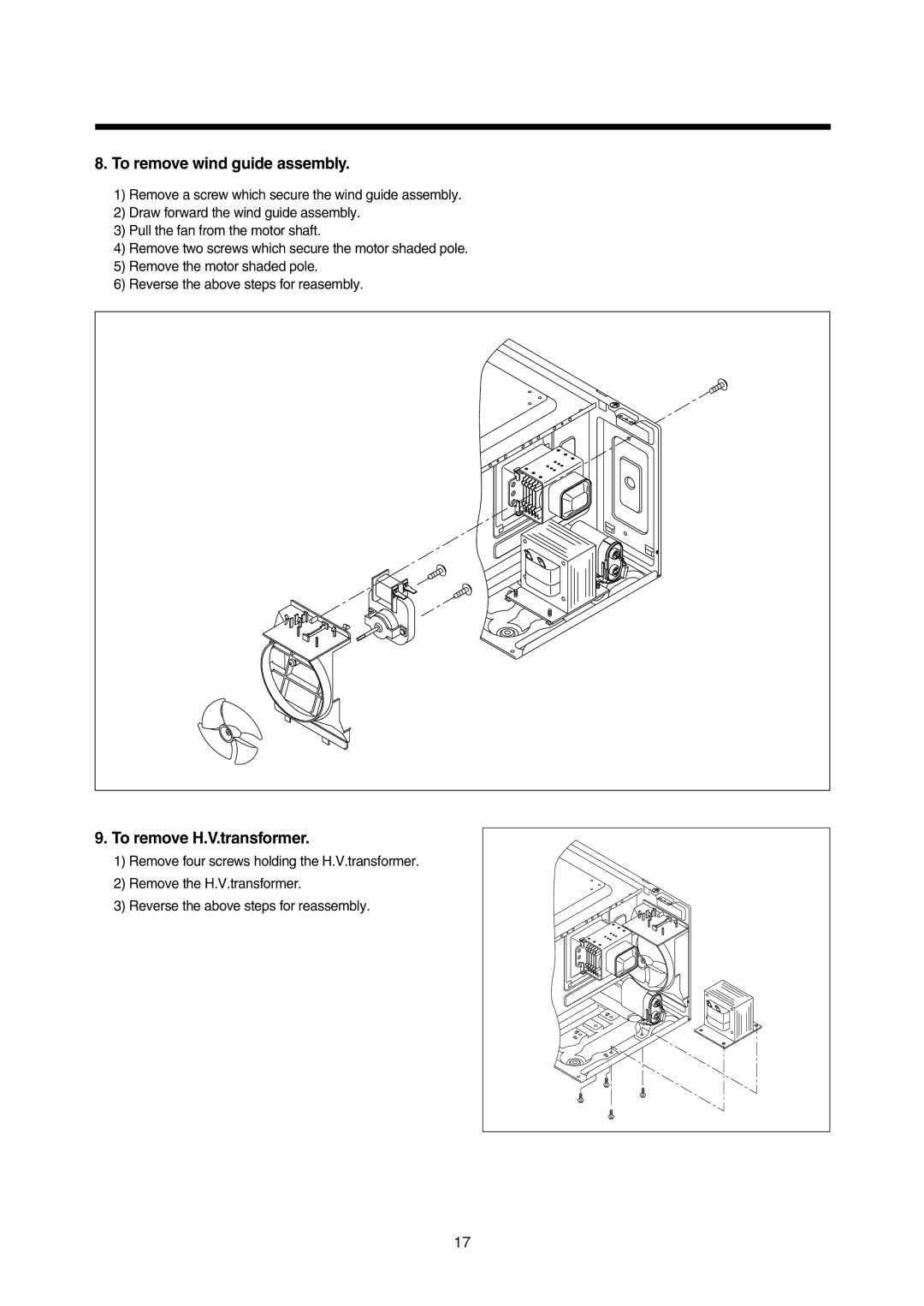 Daewoo 181GOA0A manual To remove wind guide assembly, To remove H.V.transformer 