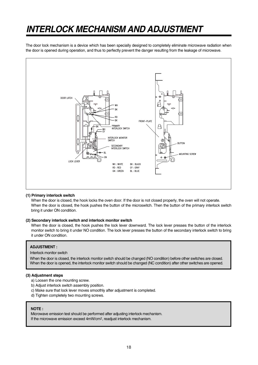 Daewoo 181GOA0A manual Interlock Mechanism and Adjustment, Primary interlock switch 