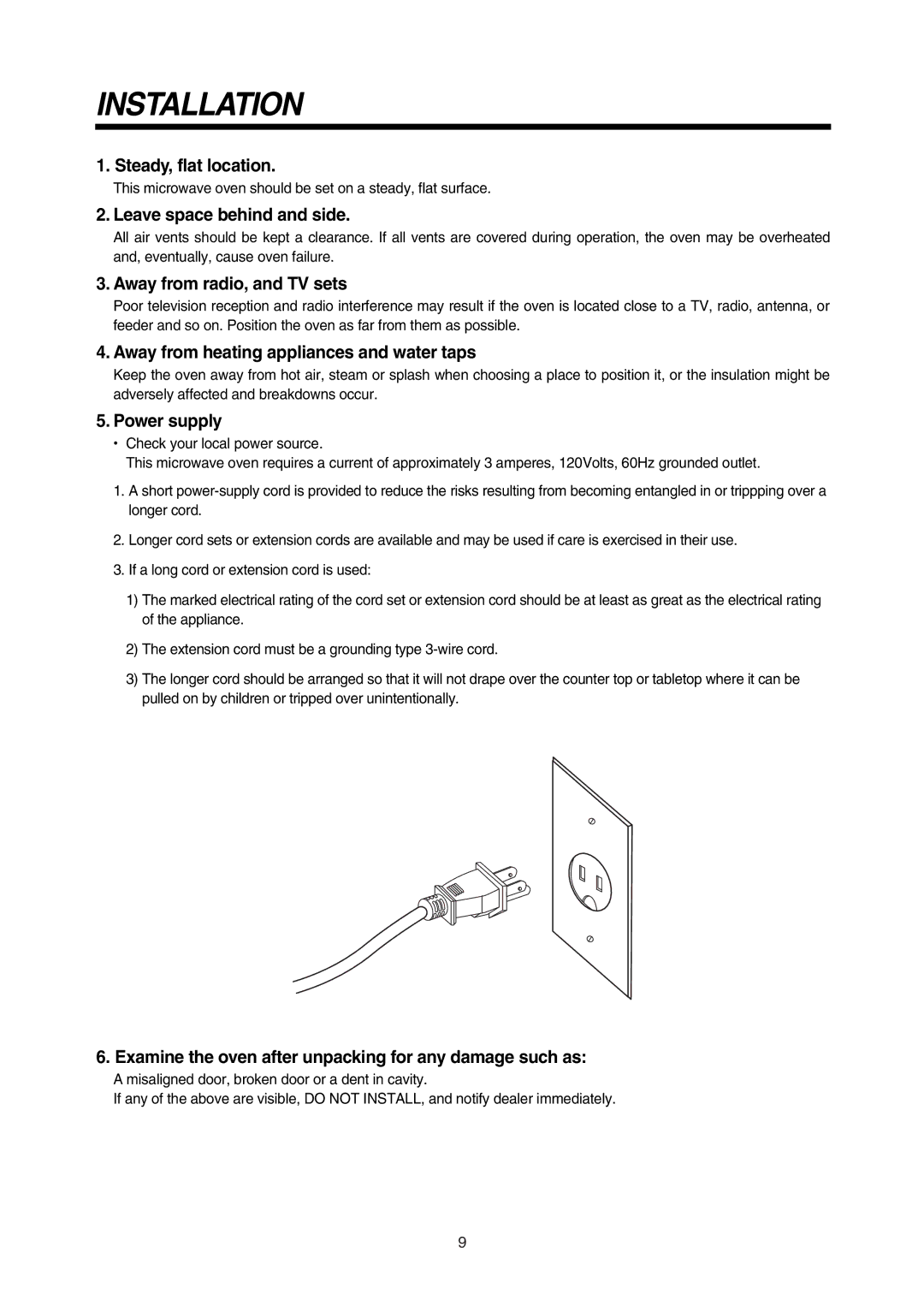 Daewoo 181GOA0A manual Installation, Leave space behind and side 