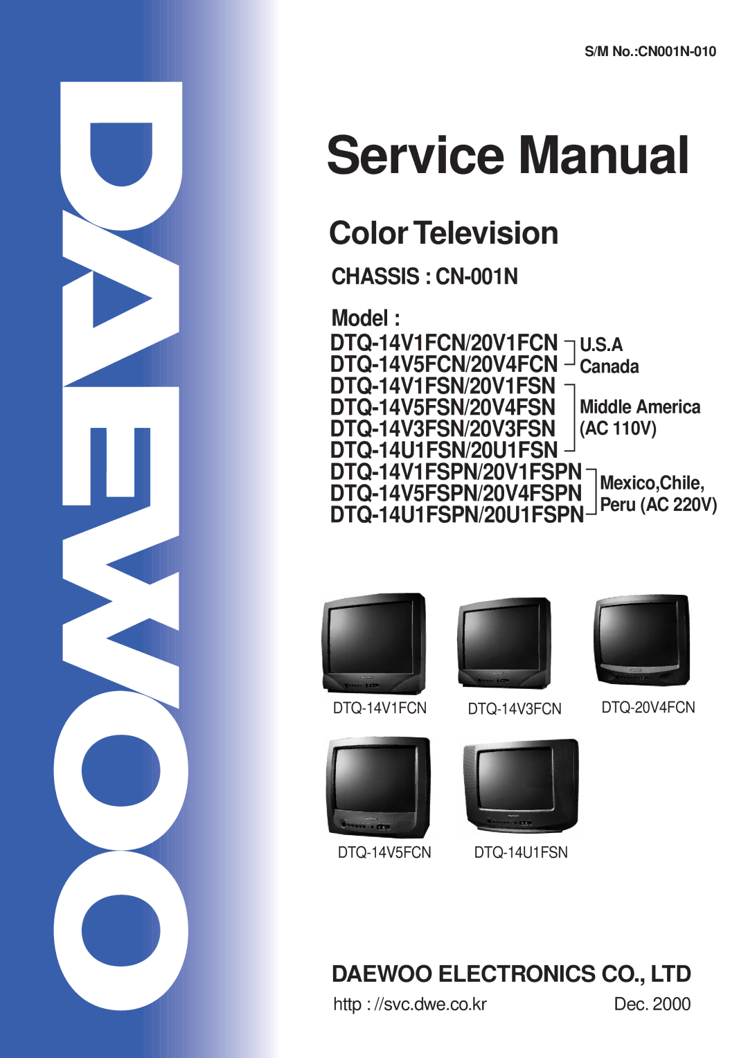 Daewoo 20V1FSN DTQ-14V5FSN, 20V4FSN DTQ-14V3FSN, 20U1FSN DTQ-14V1FSPN, 20V4FCN DTQ-14V1FSN service manual Color Television 