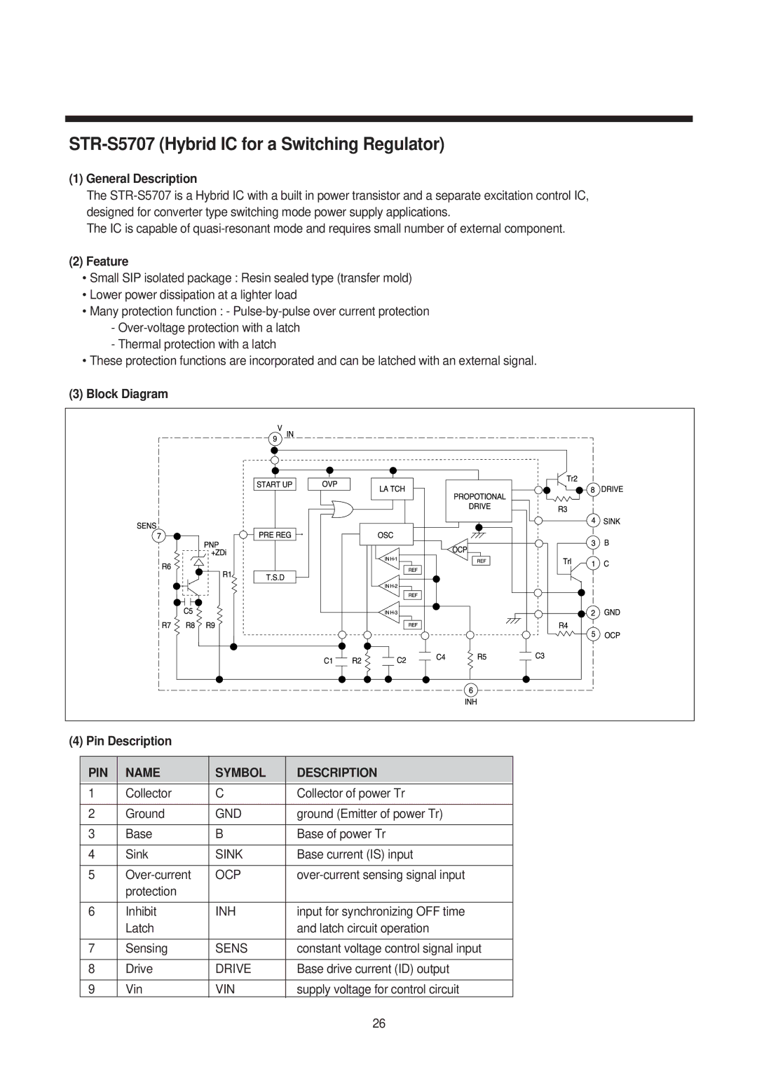 Daewoo 14Q3, 21Q2, 21Q1, 14T2, 21Q4, 14Q2, 20Q1, 14Q1 STR-S5707 Hybrid IC for a Switching Regulator, PIN Name Symbol Description 