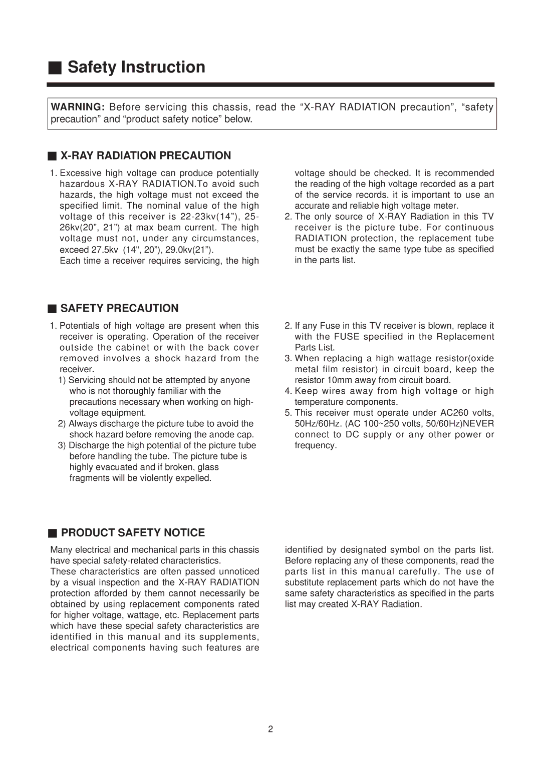 Daewoo 14Q2, 21Q2, 21Q1, 14T2, 21Q4, 20Q1, 14Q1, 21T2, 20Q3, 14T1, 20T2, 21T1, 14Q3, 20Q2 Safety Instruction, RAY Radiation Precaution 