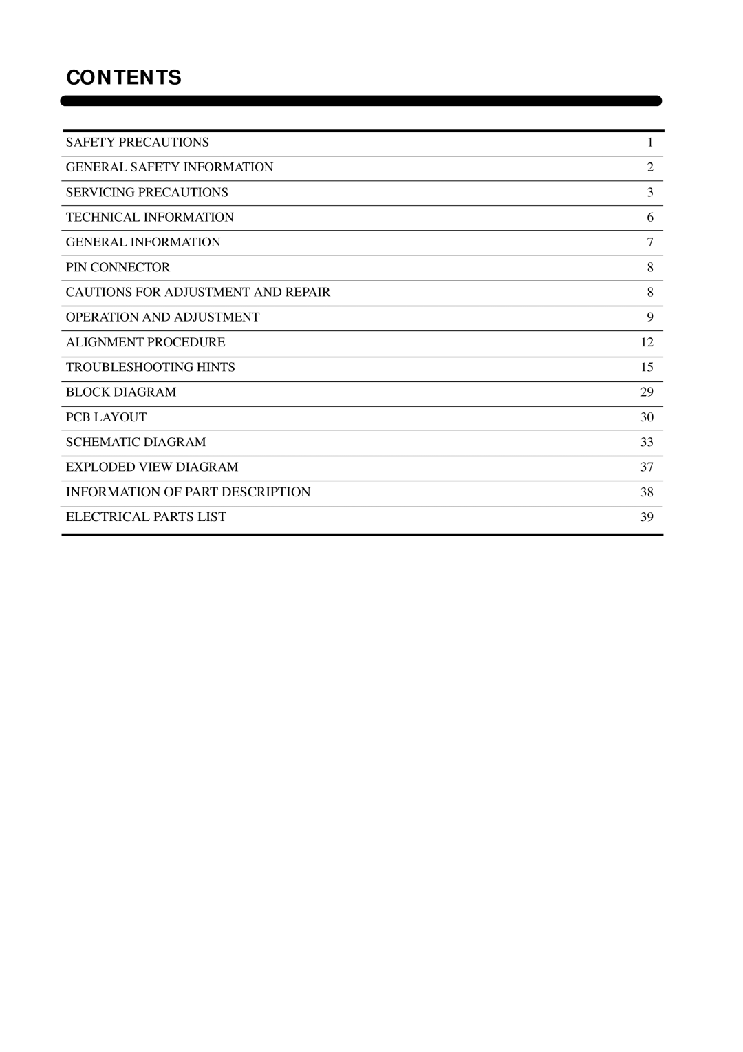 Daewoo 531X service manual Contents 