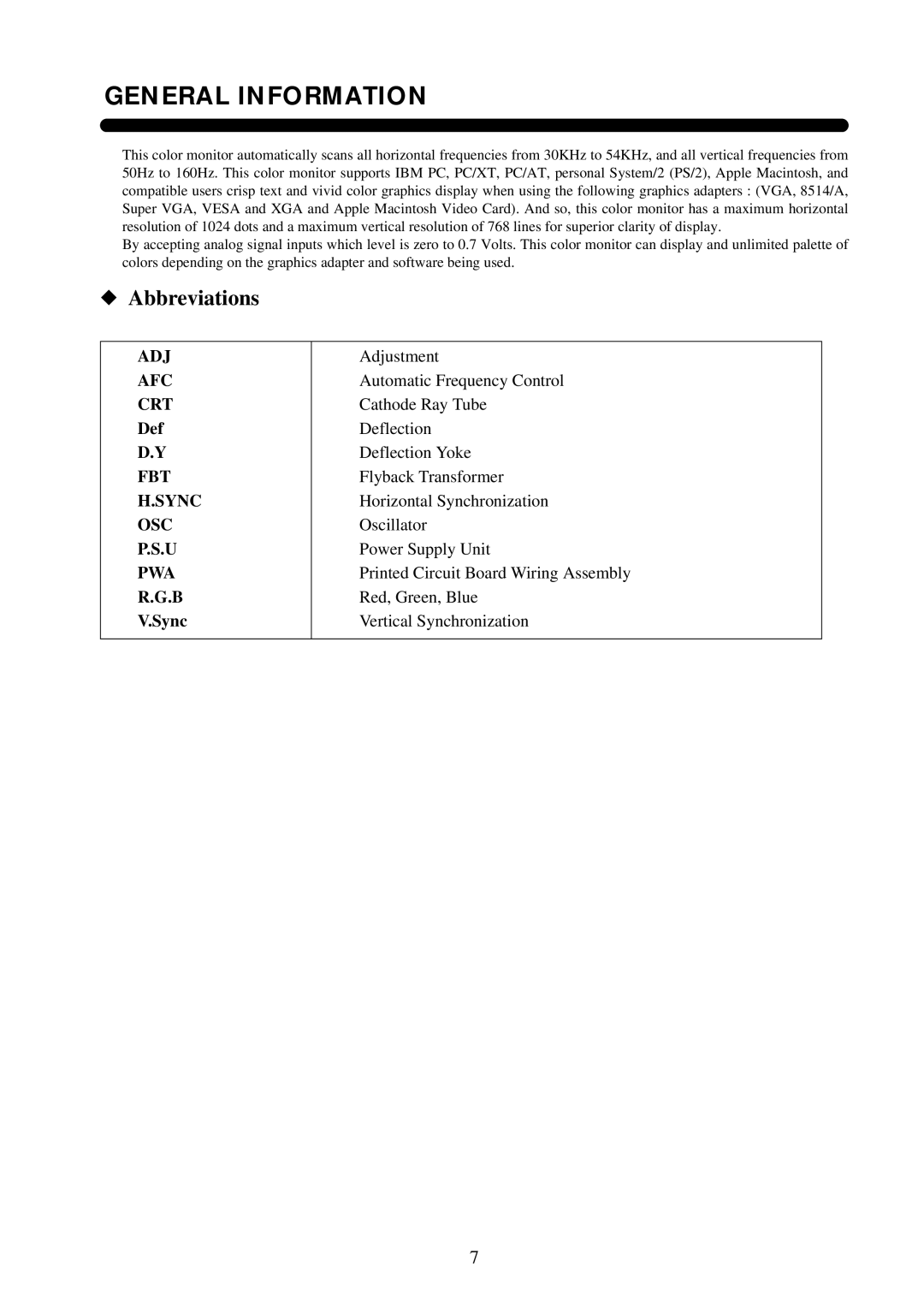 Daewoo 531X service manual General Information, Abbreviations 