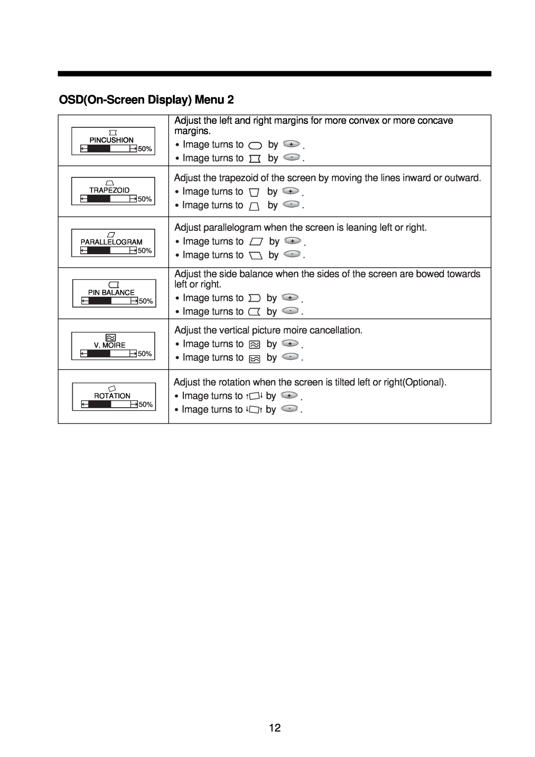 Daewoo 710B service manual OSDOn-Screen Display Menu, Rotation 