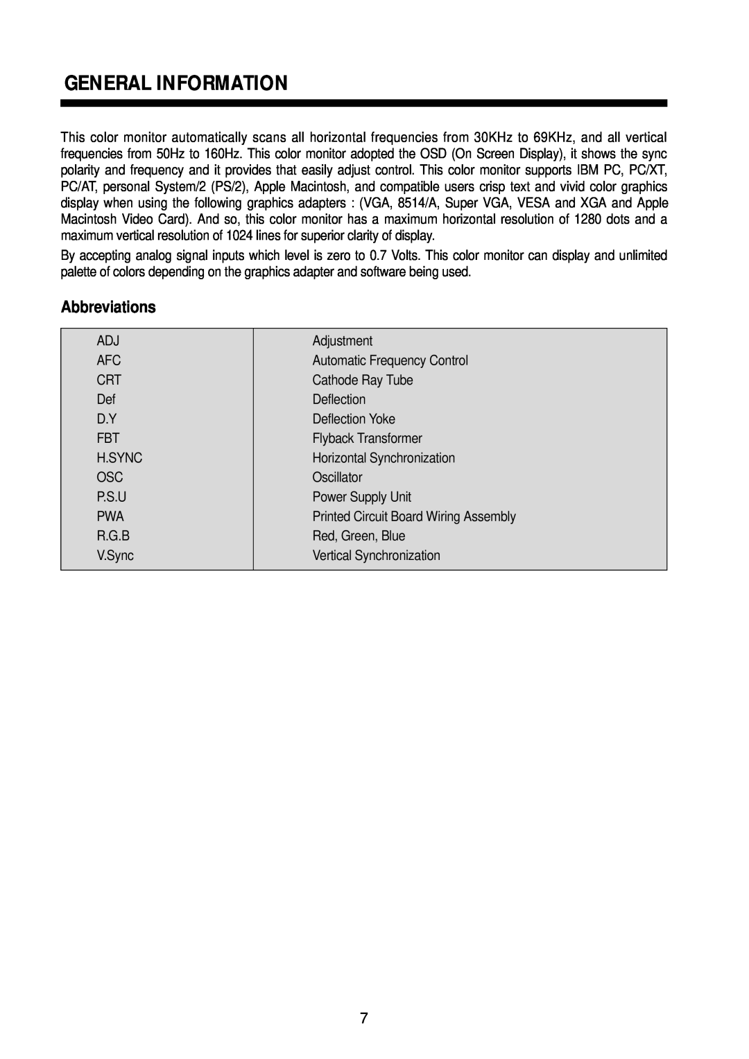 Daewoo 710B service manual General Information, Abbreviations 