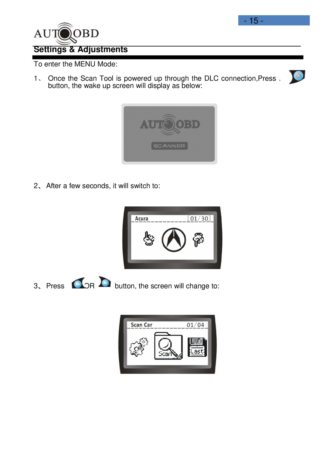 Daewoo AD100 user manual Settings & Adjustments 