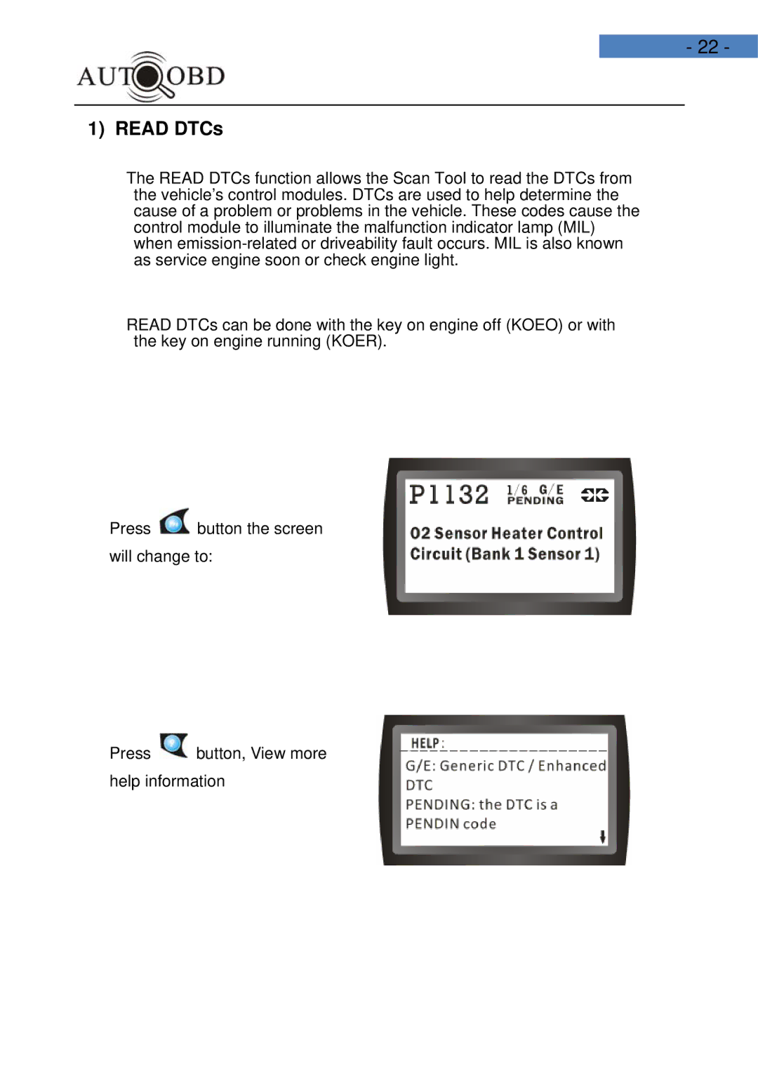 Daewoo AD100 user manual Read DTCs 