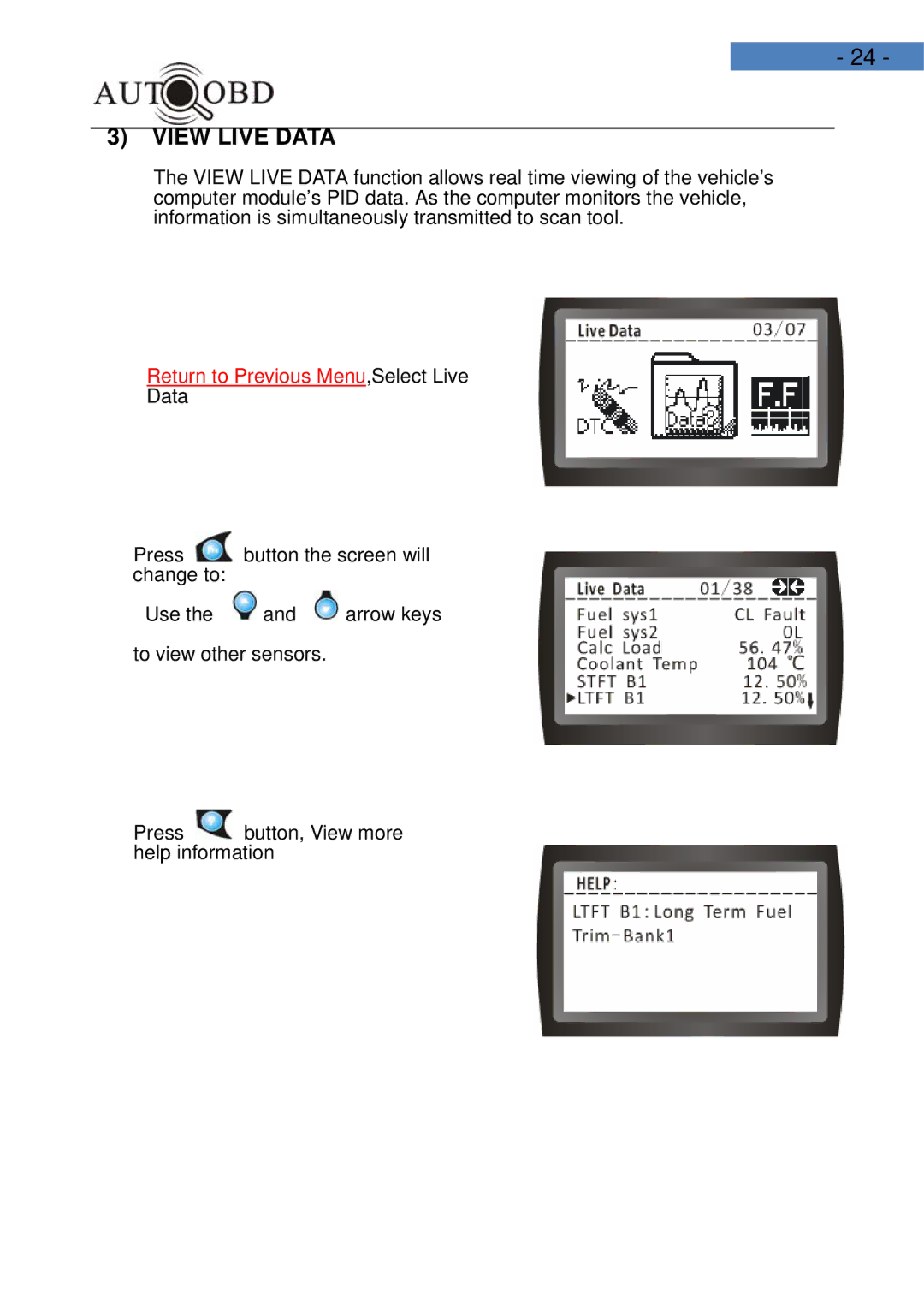 Daewoo AD100 user manual View Live Data 