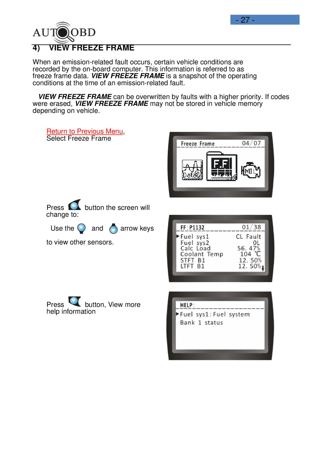 Daewoo AD100 user manual View Freeze Frame 