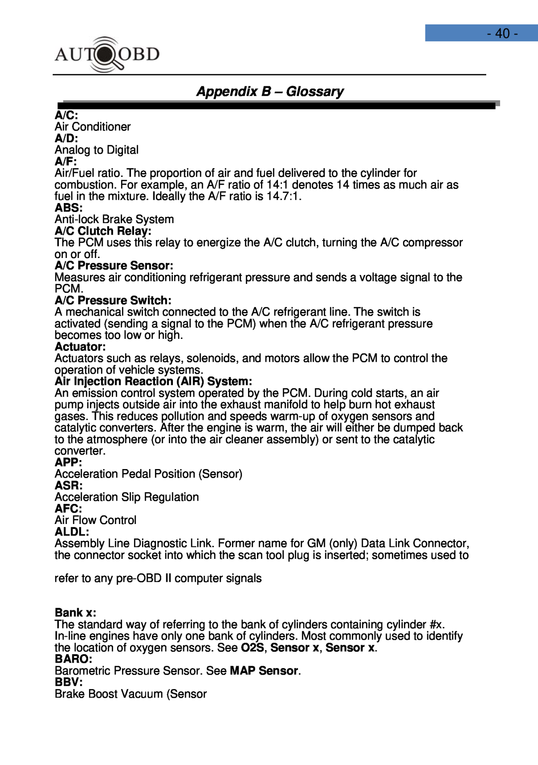 Daewoo AD100 user manual Appendix B - Glossary 