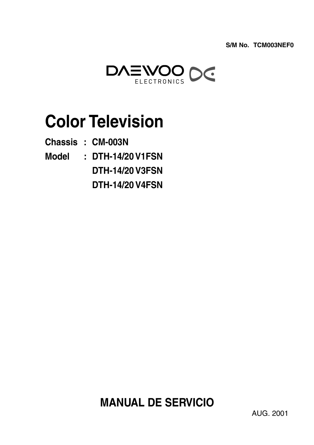 Daewoo DTH-14/20V4FSN, DTH-14/20V1FSN, DTH-14/20V3FSN manual Color Television 