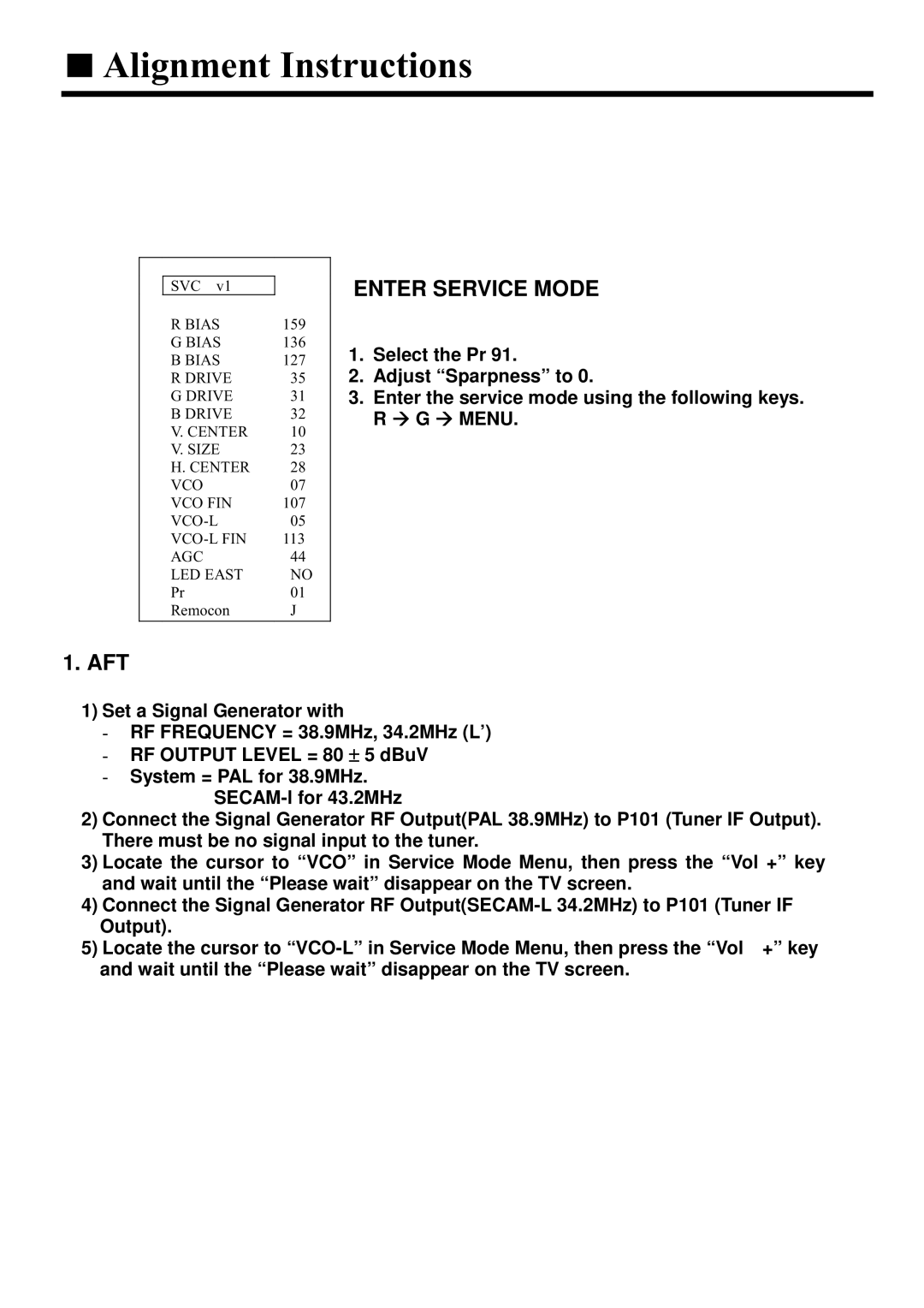 Daewoo CP005P-010G1 specifications Enter Service Mode 