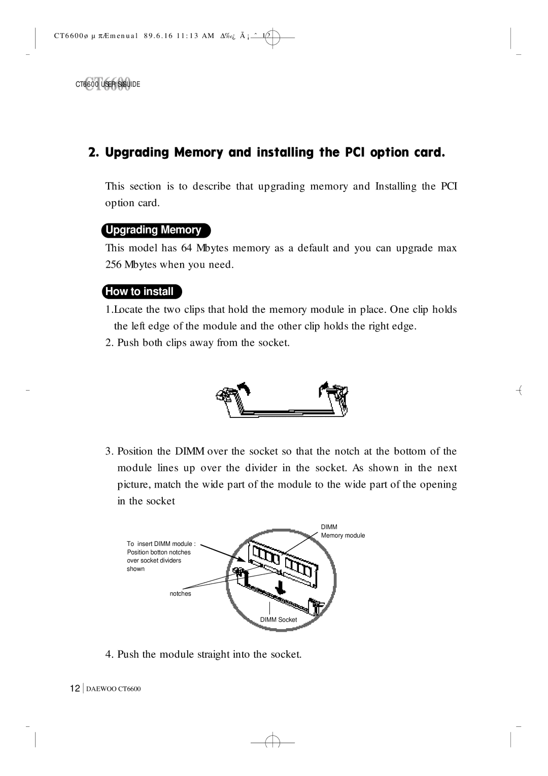 Daewoo CT6600 manual Upgrading Memory 