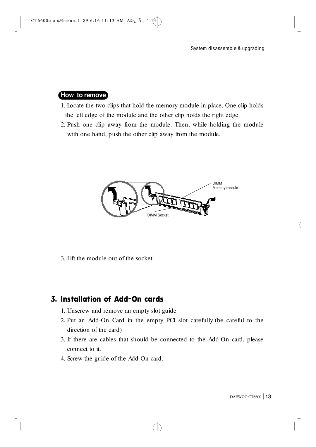 Daewoo CT6600 manual How to remove 