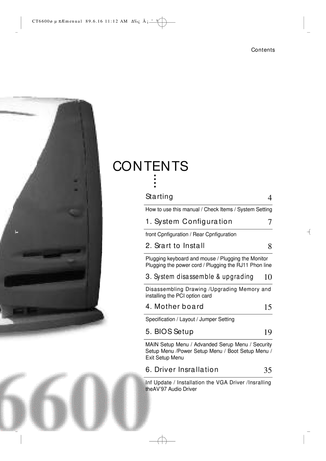 Daewoo CT6600 manual Contents 