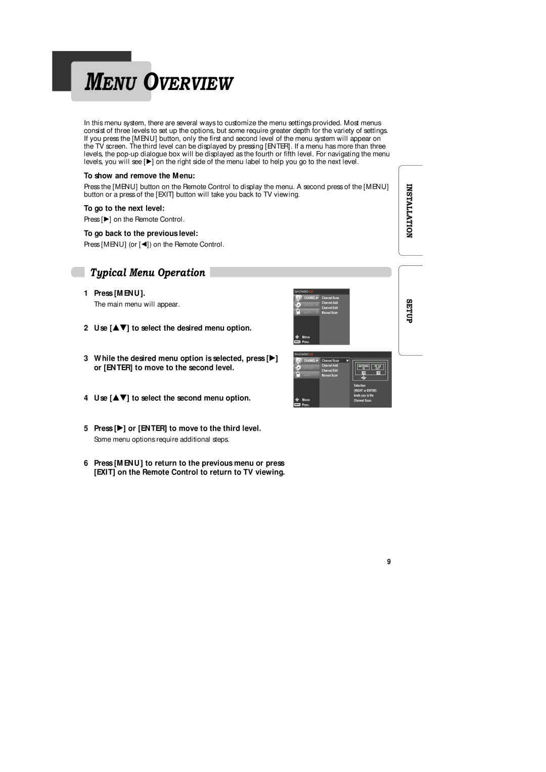 Daewoo DAC-100, DAC-300, DAC-200 owner manual Menu Overview, Typical Menu Operation 