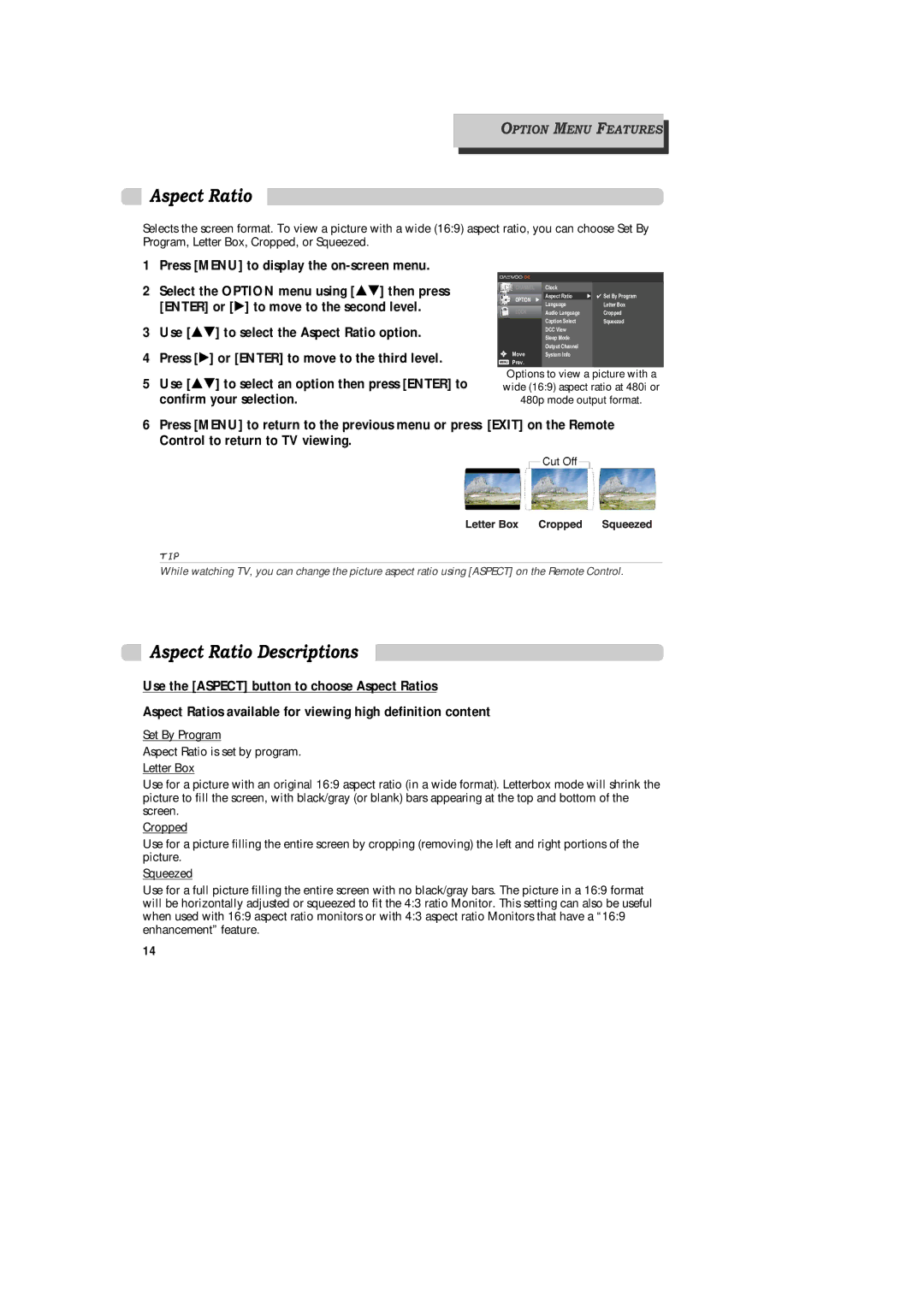 Daewoo DAC-300, DAC-100, DAC-200 owner manual Aspect Ratio Descriptions 