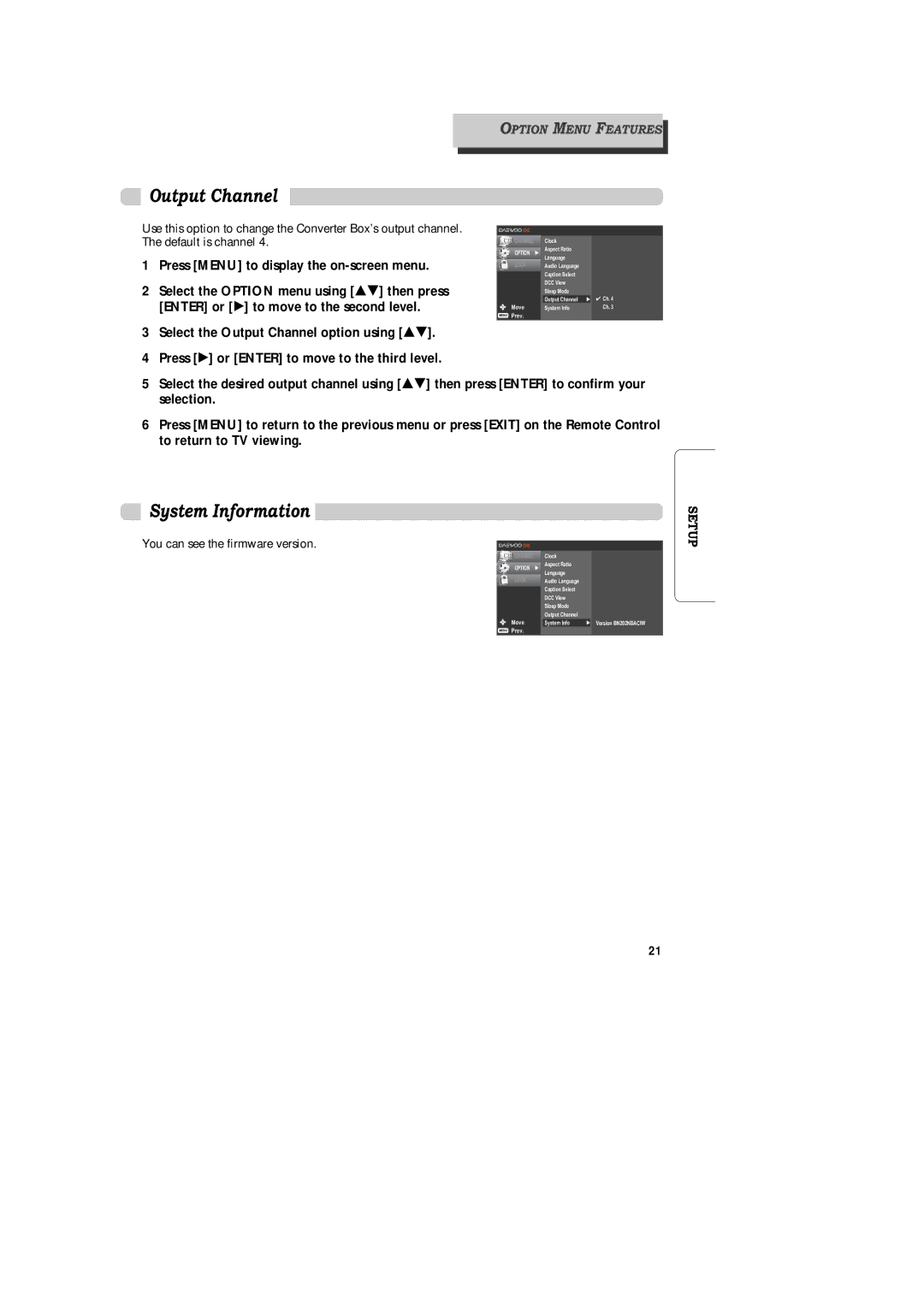 Daewoo DAC-100, DAC-300, DAC-200 owner manual System Information, Select the Output Channel option using É 