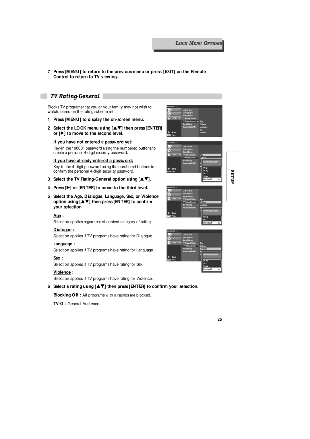 Daewoo DAC-200, DAC-300, DAC-100 owner manual TV Rating-General 