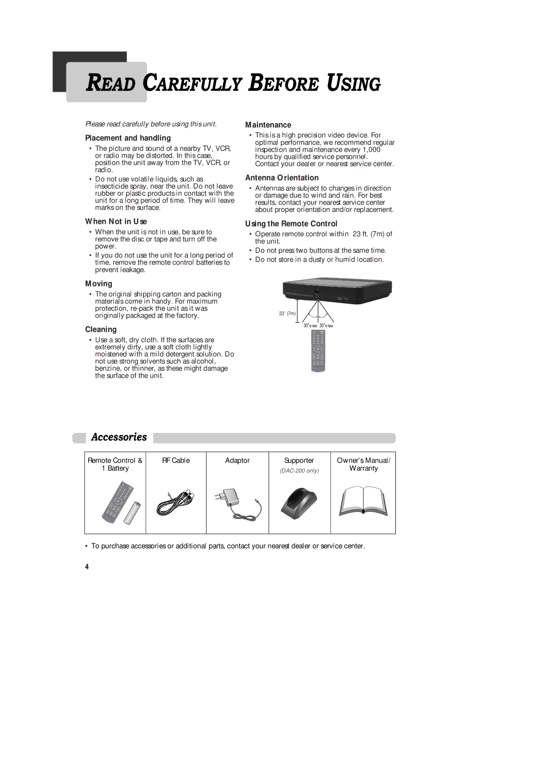 Daewoo DAC-200, DAC-300, DAC-100 owner manual Accessories 