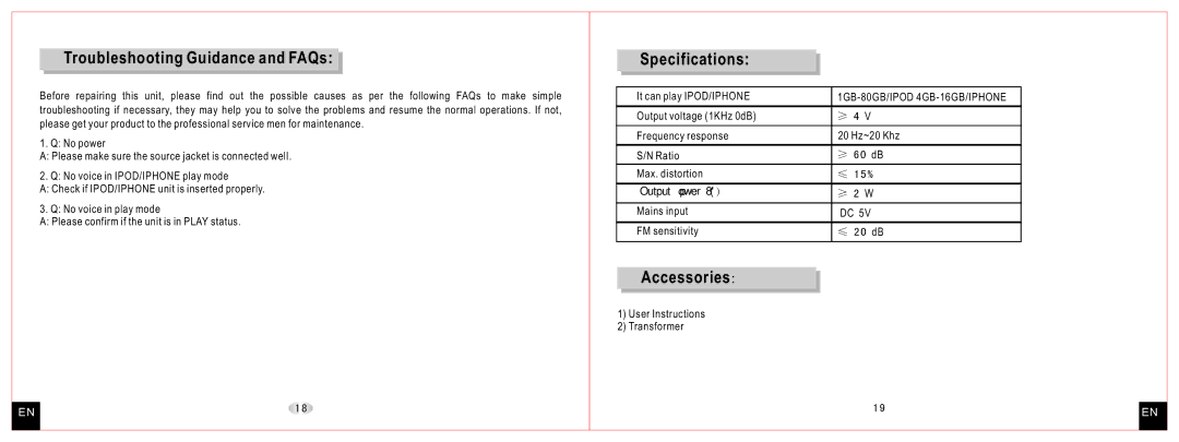 Daewoo DCI-27 user manual Troubleshooting Guidance and FAQs, Specifications, Accessories 