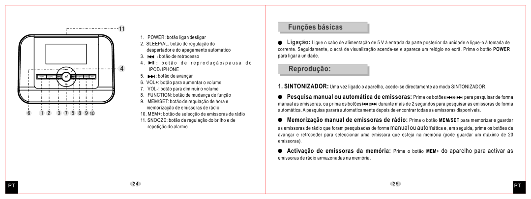 Daewoo DCI-27 user manual Funções básicas, Reprodução 