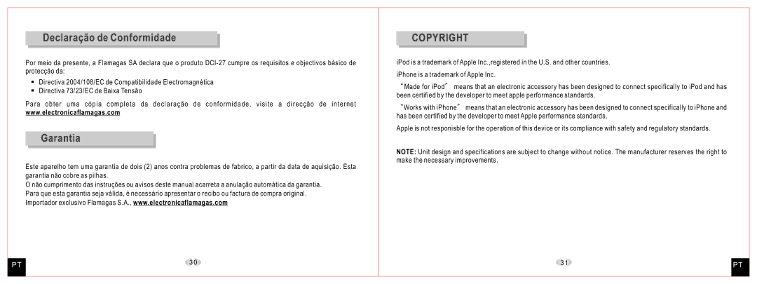 Daewoo DCI-27 user manual Declaração de Conformidade, Garantia 