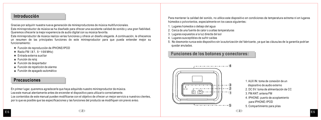 Daewoo DCI-27 user manual Introducción, Precauciones, Funciones de los botones y conectores 