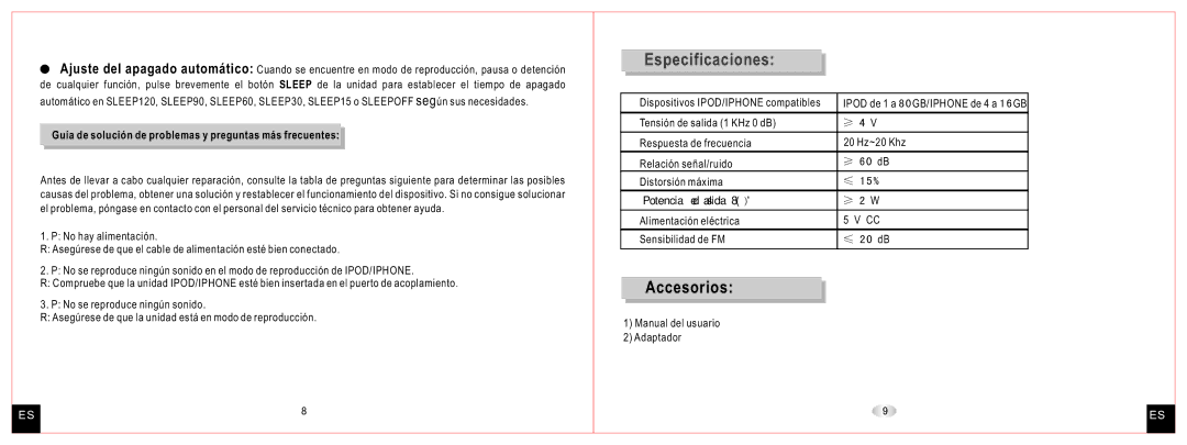 Daewoo DCI-27 user manual Especificaciones, Accesorios 