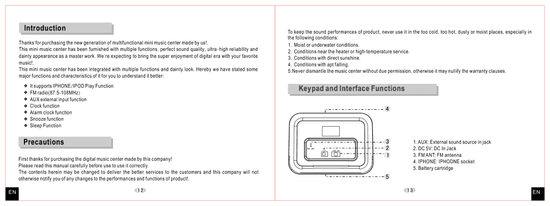 Daewoo DCI-27 user manual Introduction, Precautions, Keypad and Interface Functions 