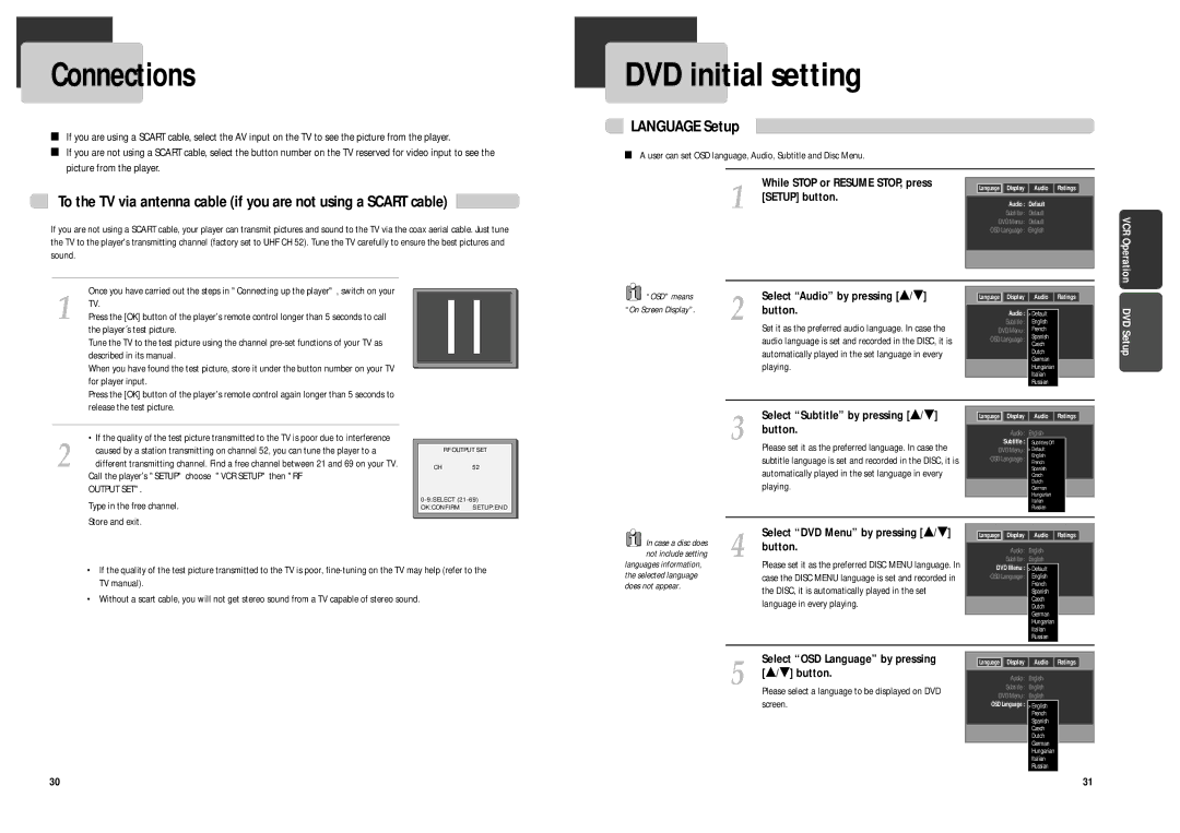 Daewoo DCR-9120 owner manual DVD initial setting, Language Setup, Setup button, DVD Setup 