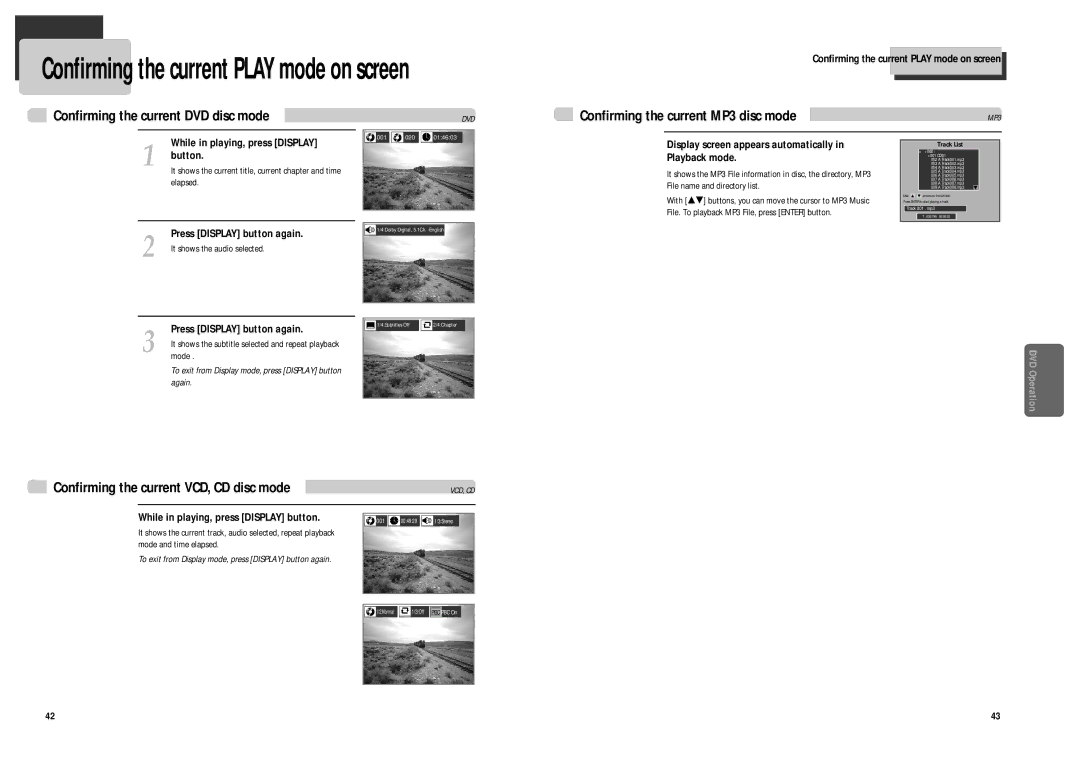 Daewoo DCR-9120 owner manual Confirming the current DVD disc mode, Display screen appears automatically, Playback mode 