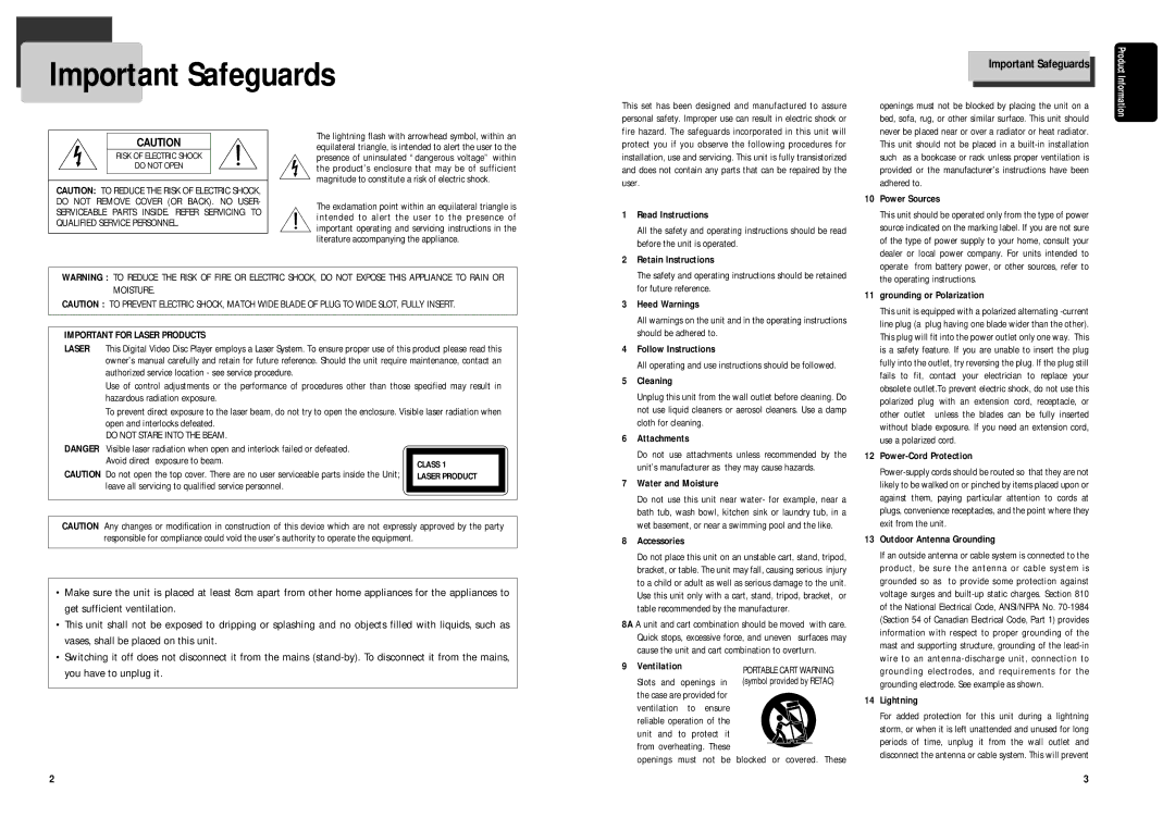 Daewoo DCR-9120 owner manual Important Safeguards 