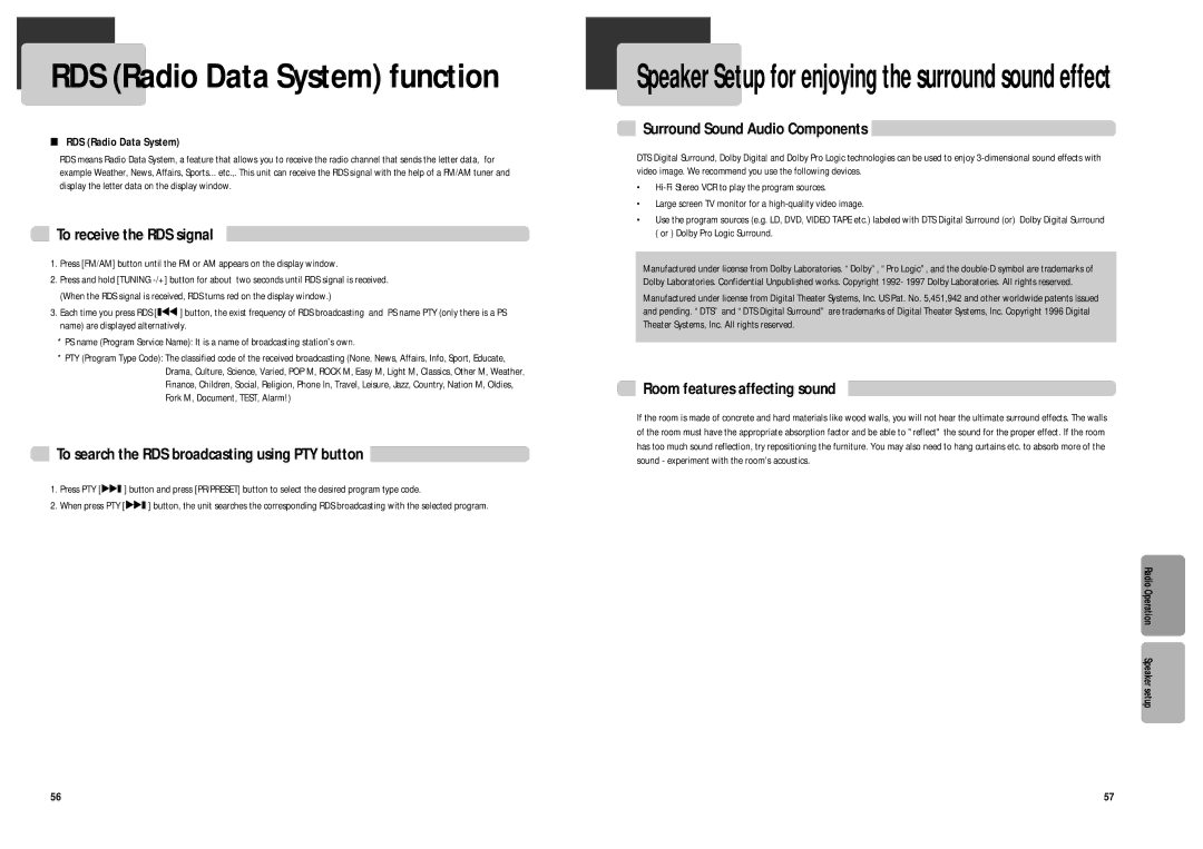 Daewoo DCR-9120 RDS Radio Data System function, To receive the RDS signal, To search the RDS broadcasting using PTY button 