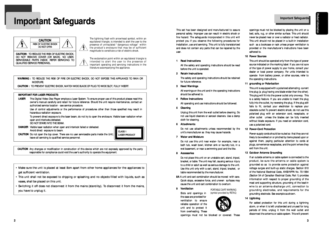 Daewoo DCR-9120 Important Safeguards, Read Instructions, before the unit is operated, Retain Instructions, Power Sources 