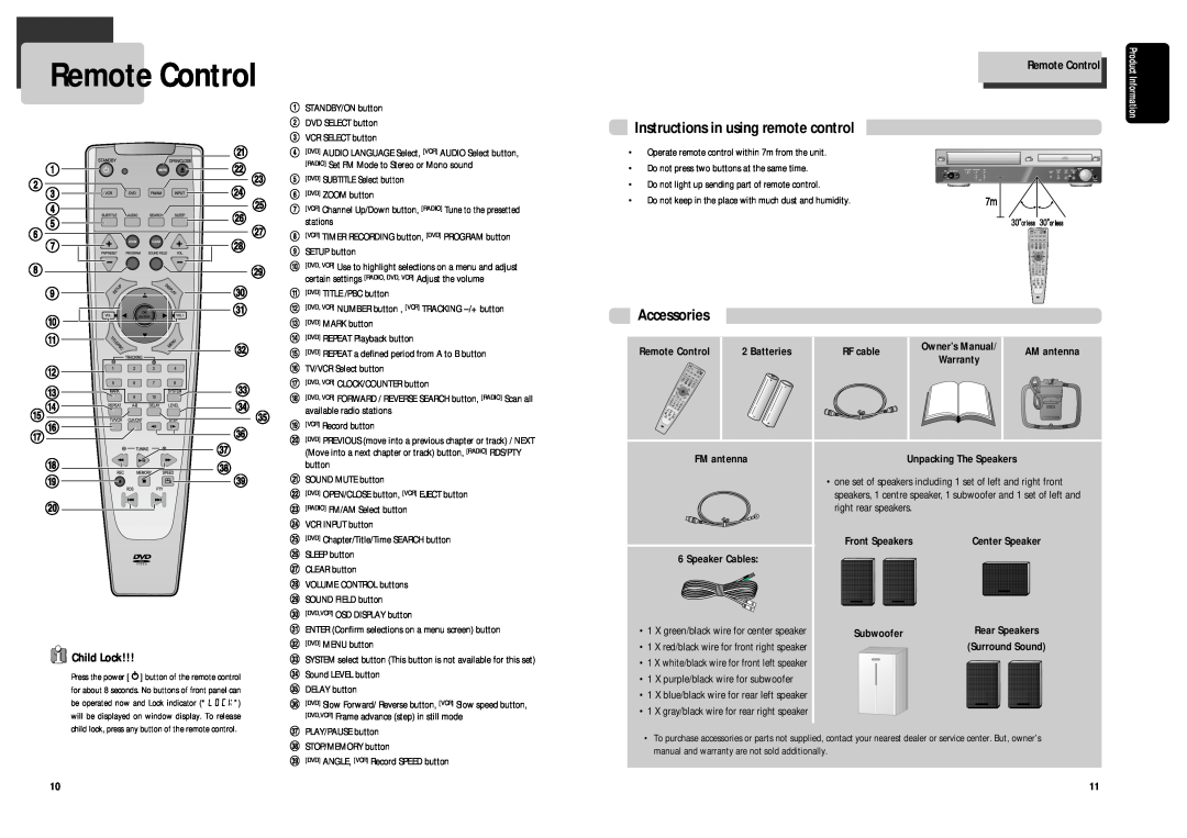 Daewoo DCR-9120 owner manual Instructions in using remote control, Accessories, Remote Control 