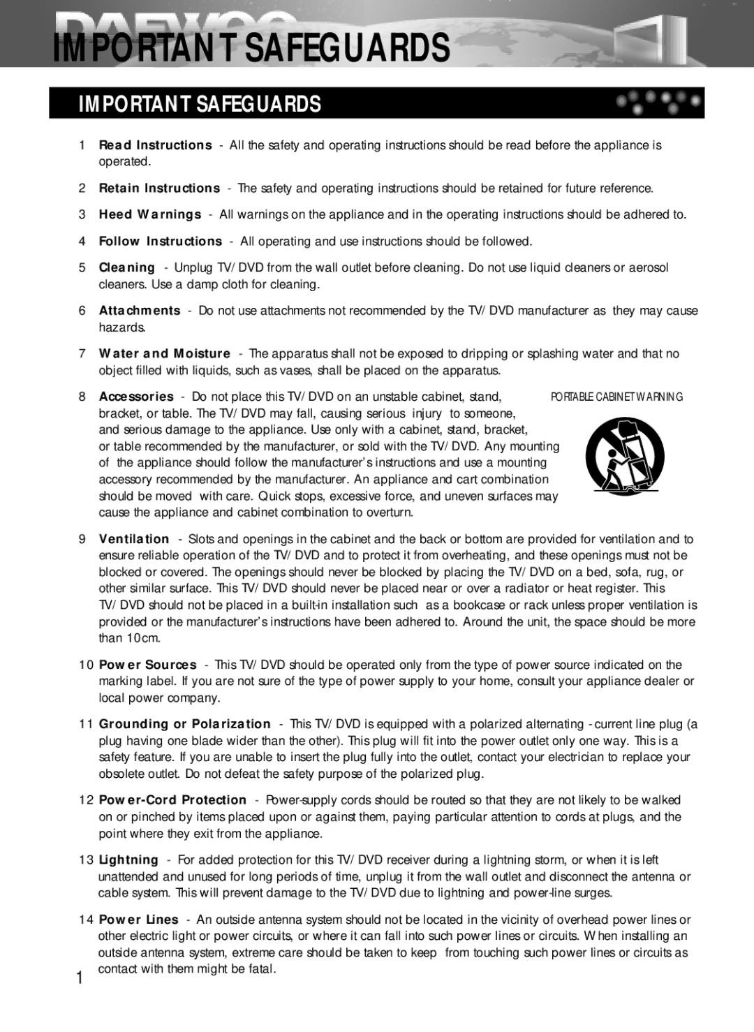 Daewoo DDQ-20L6SC owner manual Important Safeguards 