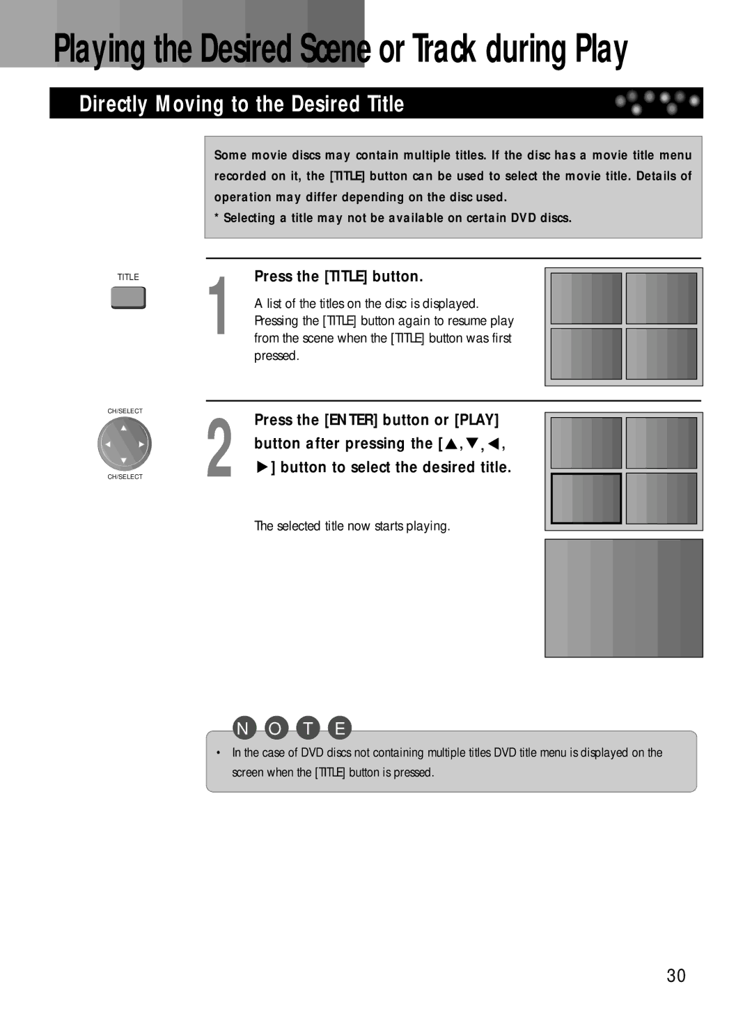 Daewoo DDQ-20L6SC owner manual Directly Moving to the Desired Title, Press the Title button, Button after pressing 