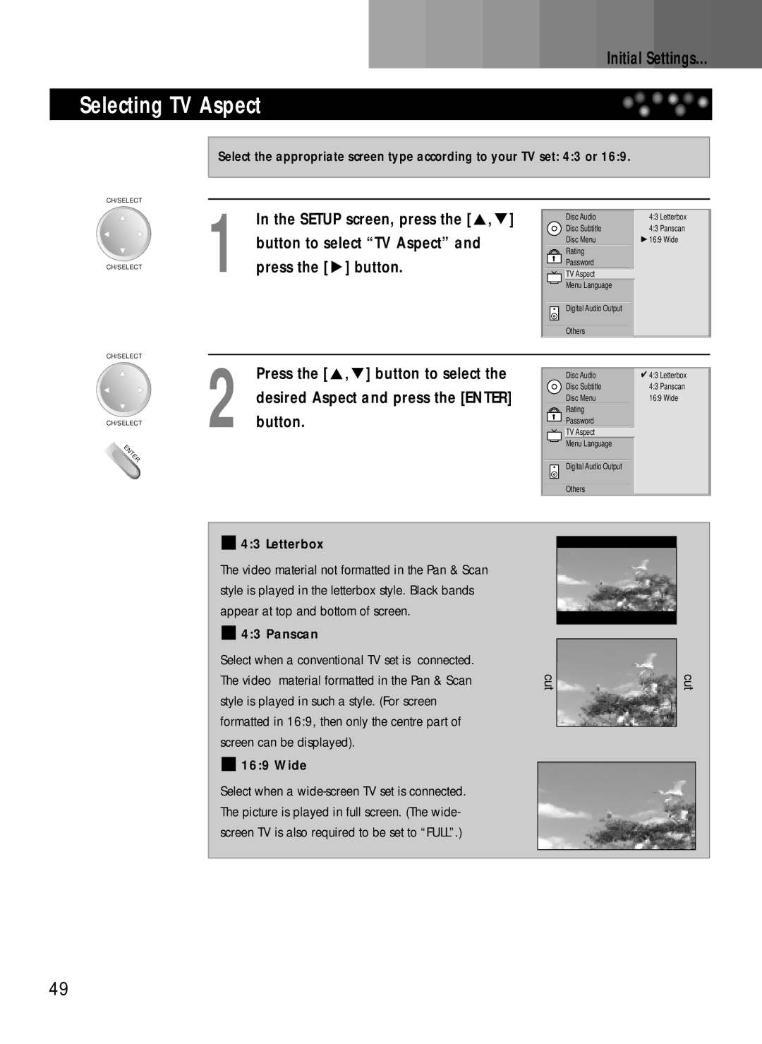 Daewoo DDQ-20L6SC owner manual Selecting TV Aspect, Press the , button to select 