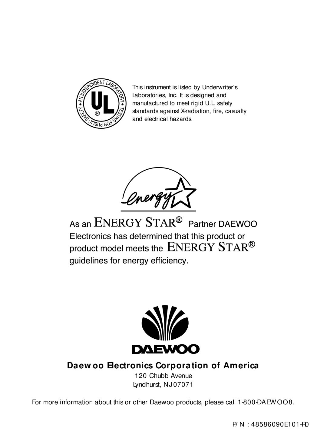 Daewoo DDQ-20L6SC owner manual Daewoo Electronics Corporation of America 