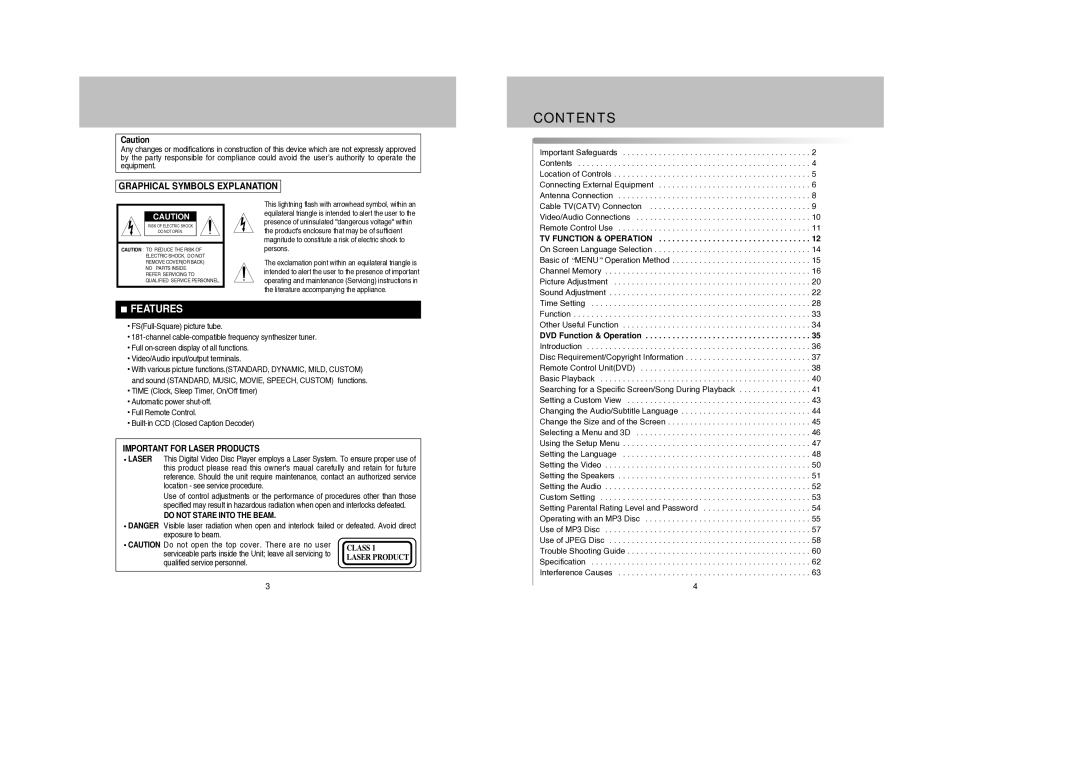 Daewoo DDQ-9H1SC owner manual Contents 