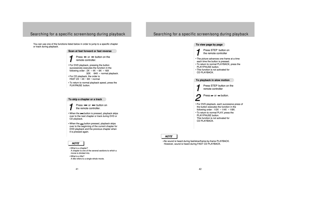 Daewoo DDQ-9H1SC owner manual Searching for a specific screen/song during playback 