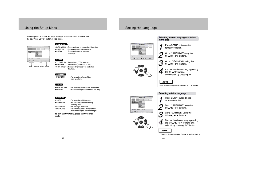 Daewoo DDQ-9H1SC owner manual Using the Setup Menu Setting the Language 