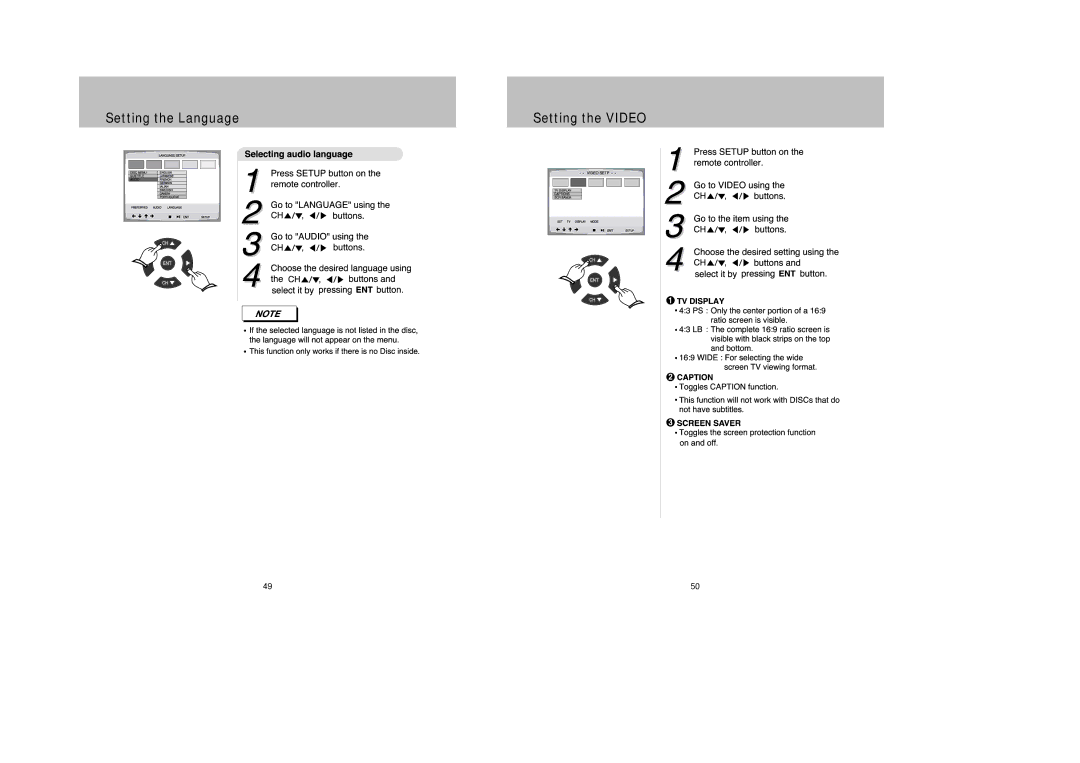 Daewoo DDQ-9H1SC owner manual Setting the Language Setting the Video 