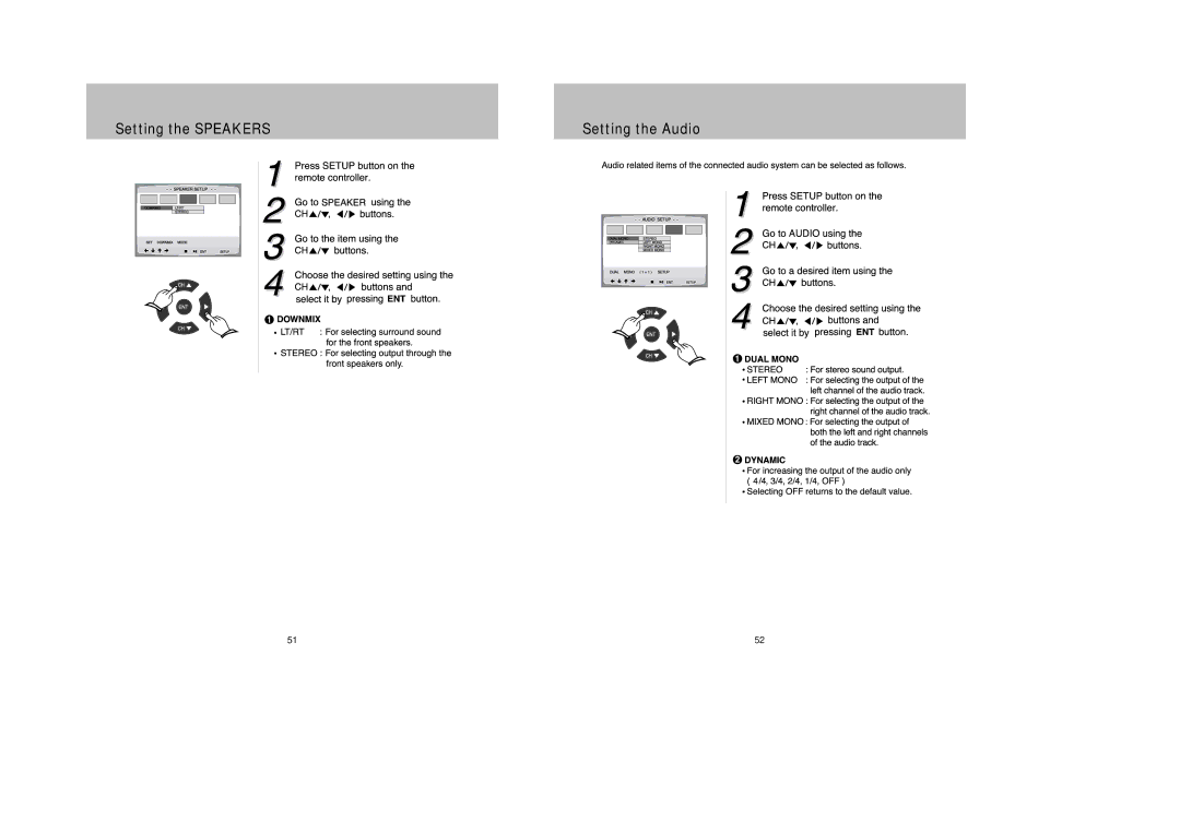 Daewoo DDQ-9H1SC owner manual Setting the Speakers Setting the Audio 