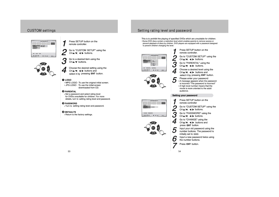 Daewoo DDQ-9H1SC owner manual Custom settings Setting rating level and password 