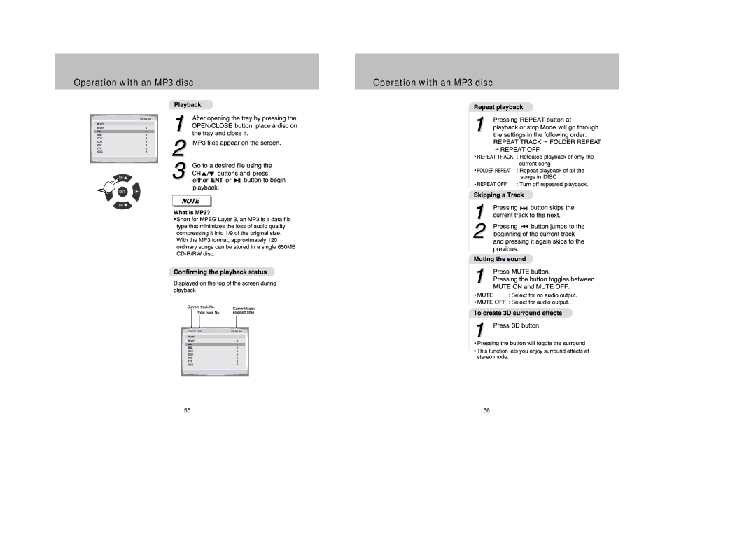 Daewoo DDQ-9H1SC owner manual Operation with an MP3 disc 