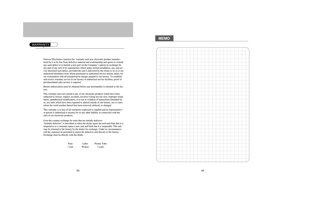 Daewoo DDQ-9H1SC owner manual Memo 