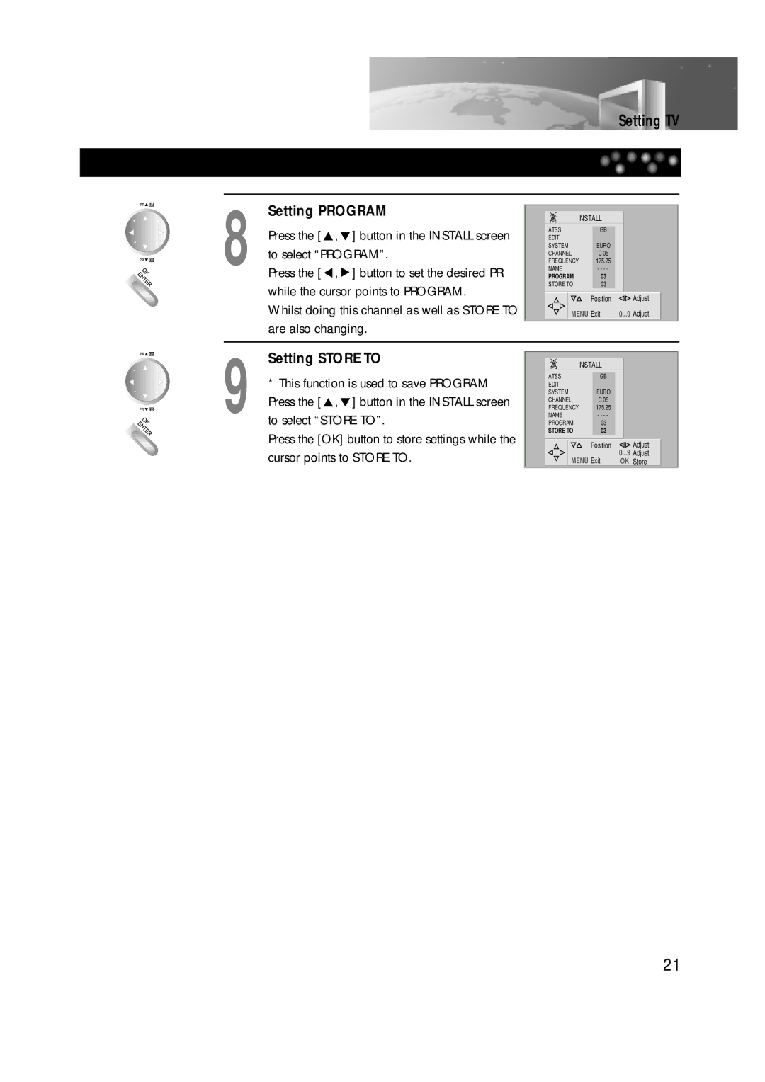 Daewoo DDT-14H9 S owner manual Setting Program, Setting Store to, To select Program 